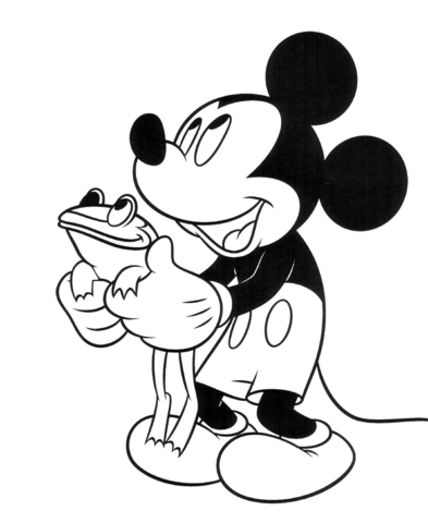 Mickey Mouse And Frog  Coloring Page